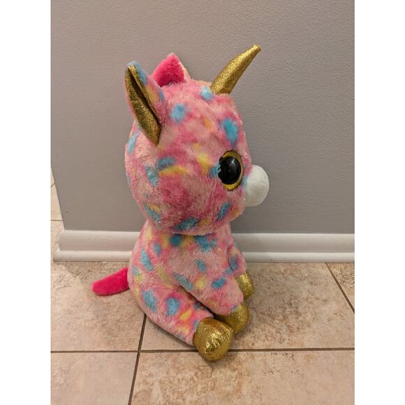 Ty Beanie Boo FANTASIA JUMBO Pink Gold Glitter Unicorn‎ Large 17" Plush Stuffed - Picture 3 of 5